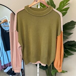 ✨ Forever 21 Colorblock Oversized Knit Sweater Sz M | Balloon Sleeve